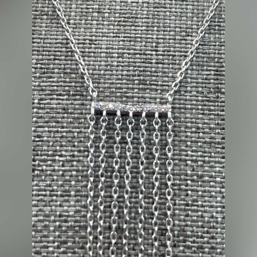 Fringe Necklace - Sterling Silver Long Tie Necklace - Picture 7 of 16